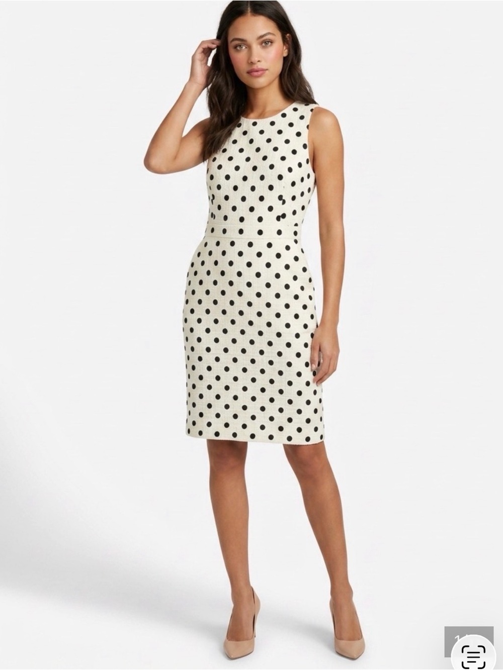J. Crew  White Black Polka Dot Sleeveless Knee-Length Dress tweed